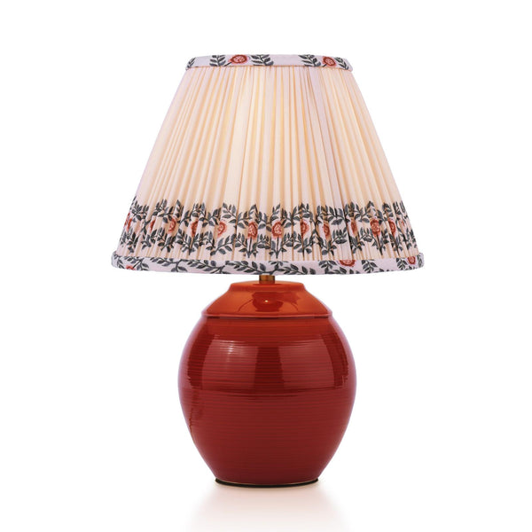 Wentworth Ceramic Table Lamp In Red with Pleated Ivory Linen Shade
