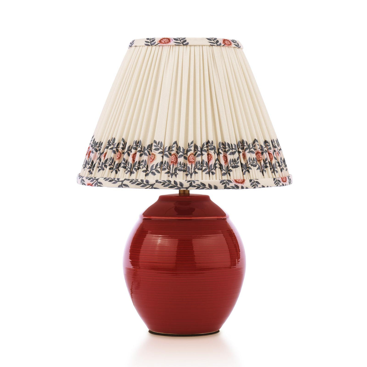 Wentworth Ceramic Table Lamp In Red with Pleated Ivory Linen Shade