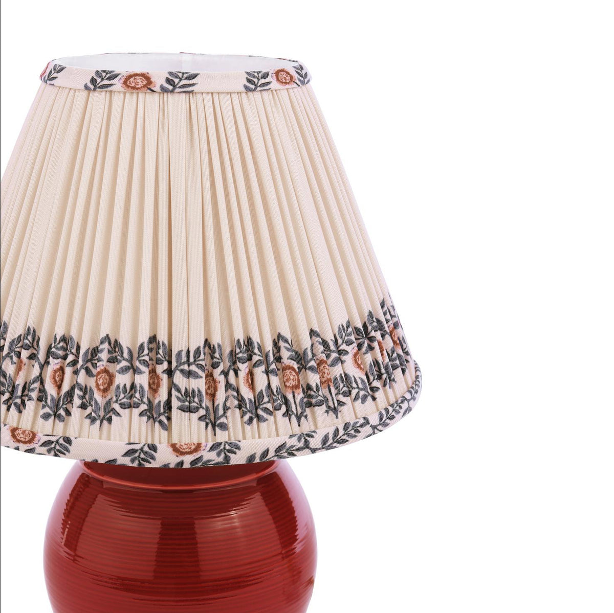 Wentworth Ceramic Table Lamp In Red with Pleated Ivory Linen Shade