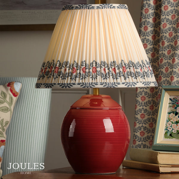 Wentworth Ceramic Table Lamp In Red with Pleated Ivory Linen Shade