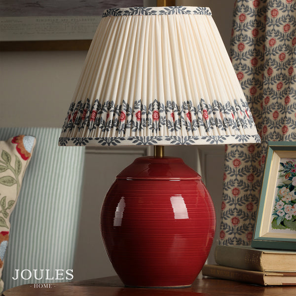 Wentworth Ceramic Table Lamp In Red with Pleated Ivory Linen Shade