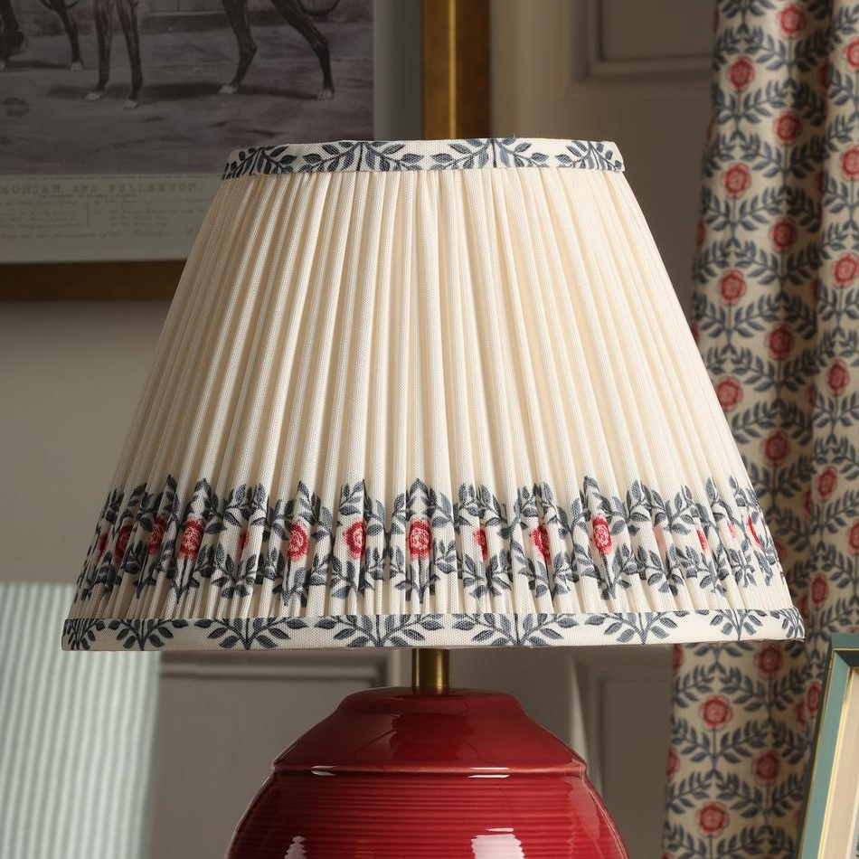 Wentworth Ceramic Table Lamp In Red with Pleated Ivory Linen Shade