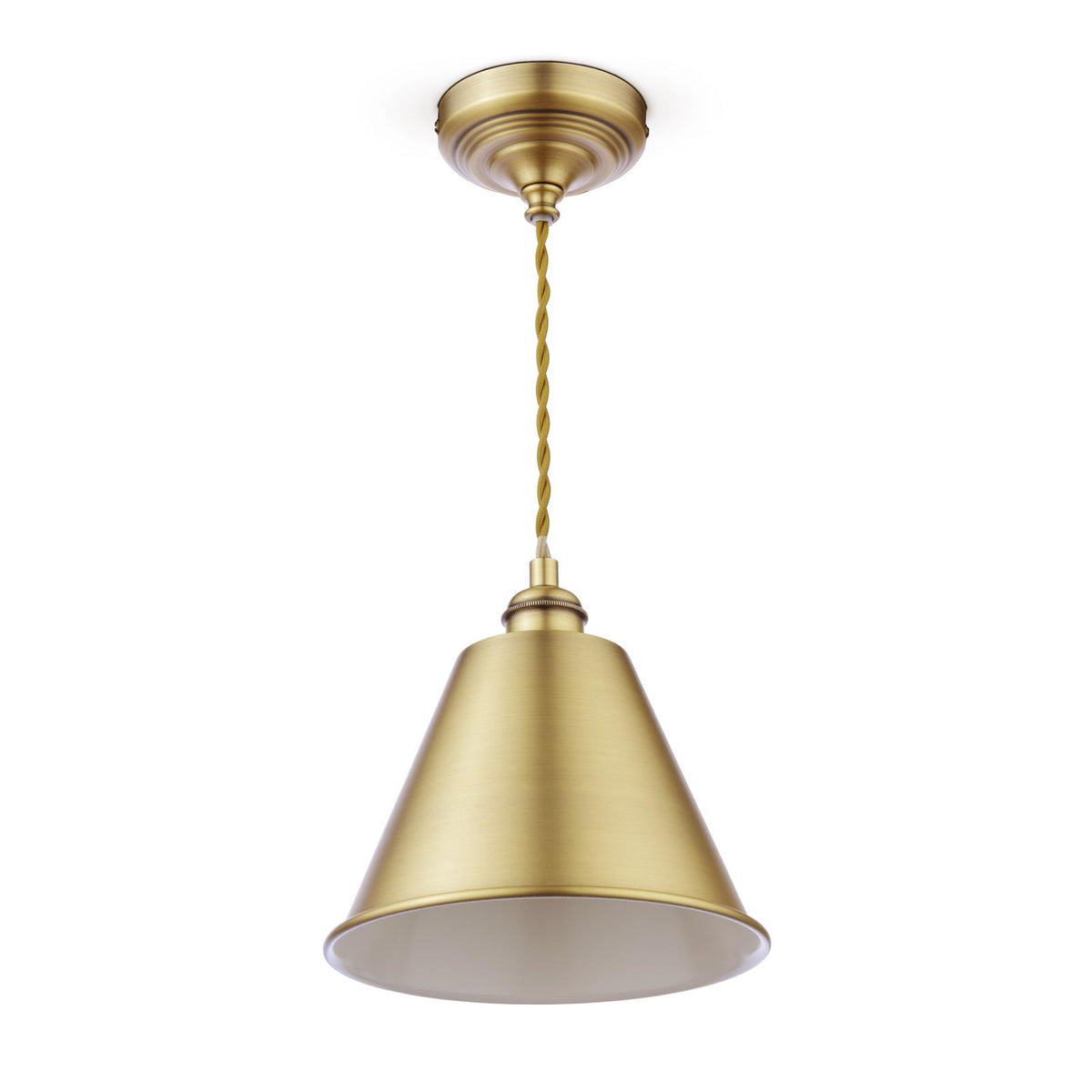 Joules Wollaton pendant light in matt antique brass with a matt white interior