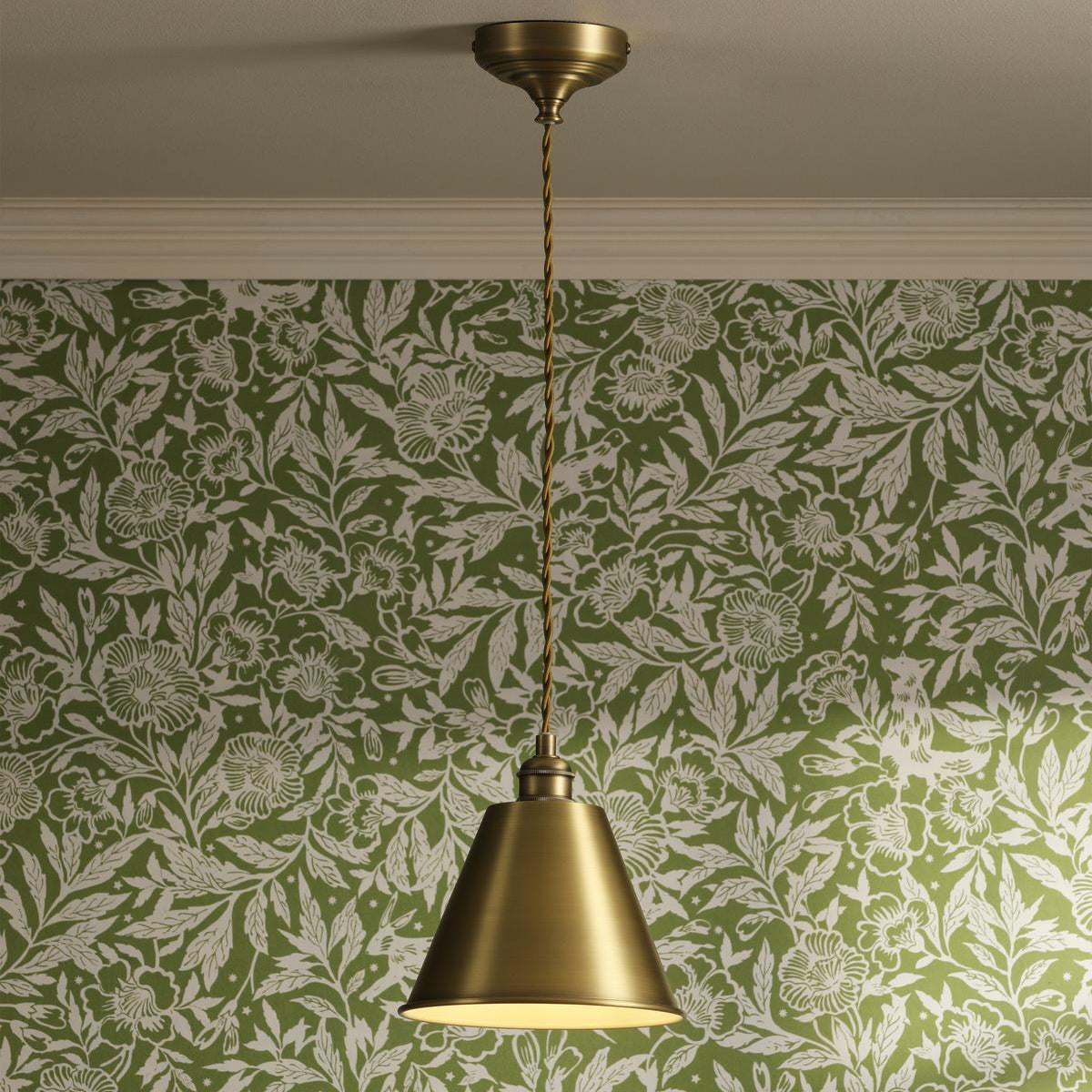 Wollaton Pendant In Matt Antique Brass and Matt White