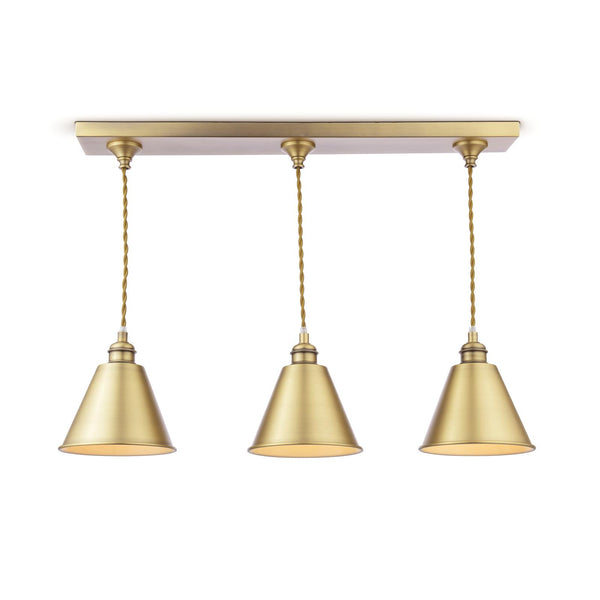 Wollaton 3 Drop Linear Pendant In Matt Antique Brass and Matt White