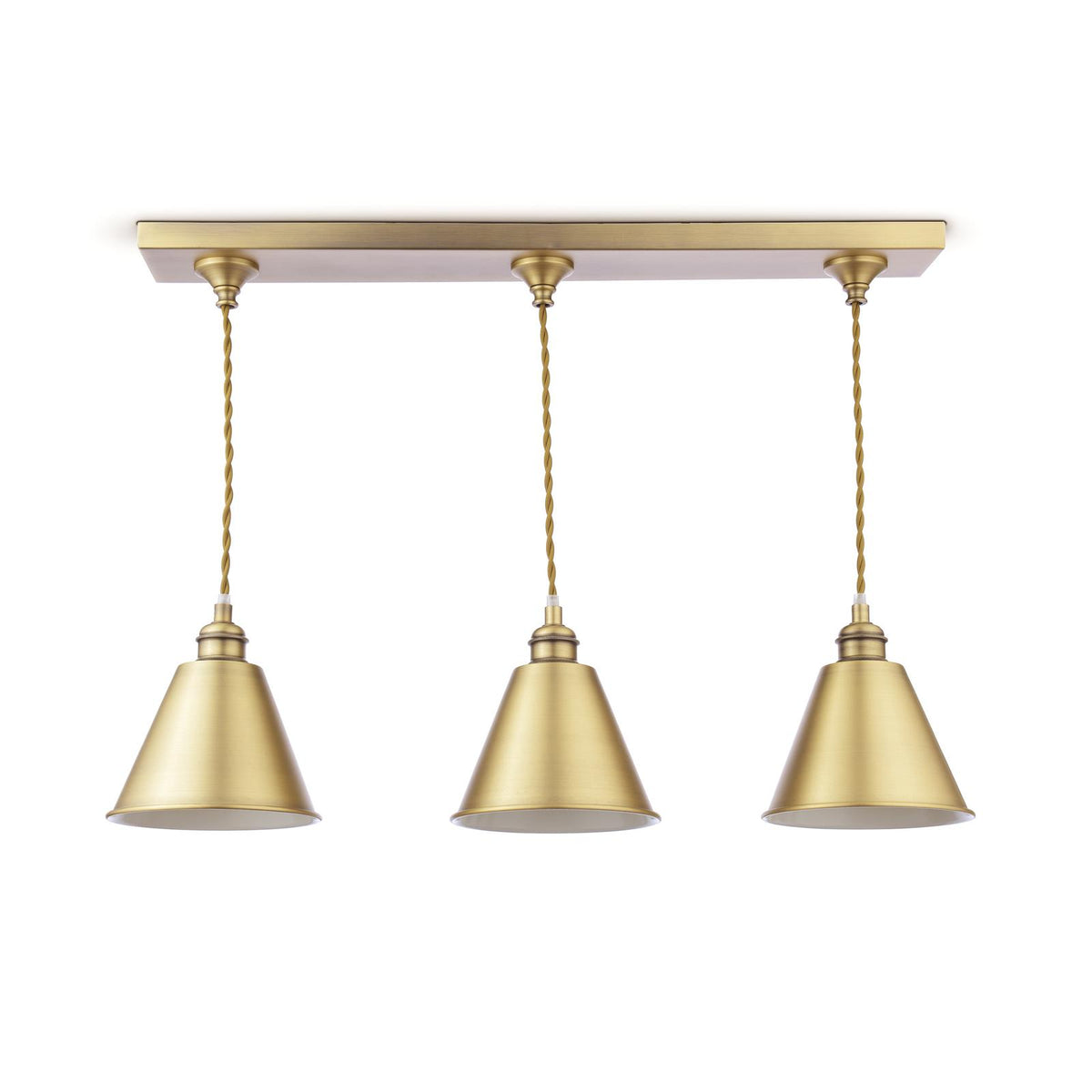 Wollaton 3 Drop Linear Pendant In Matt Antique Brass and Matt White