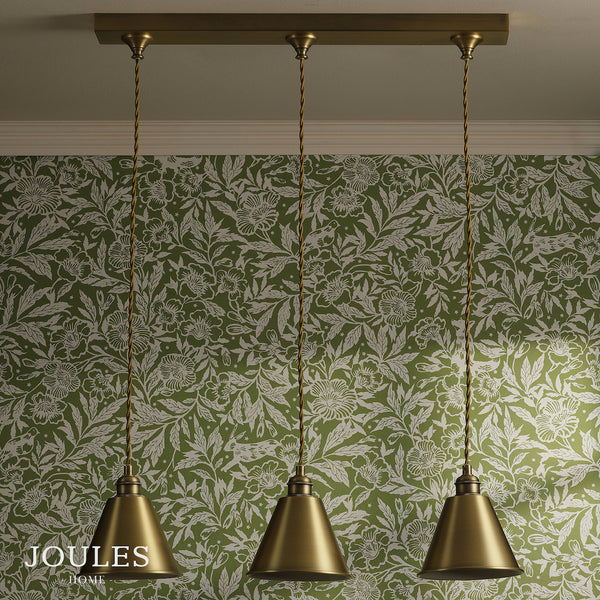 Wollaton 3 Drop Linear Pendant In Matt Antique Brass and Matt White
