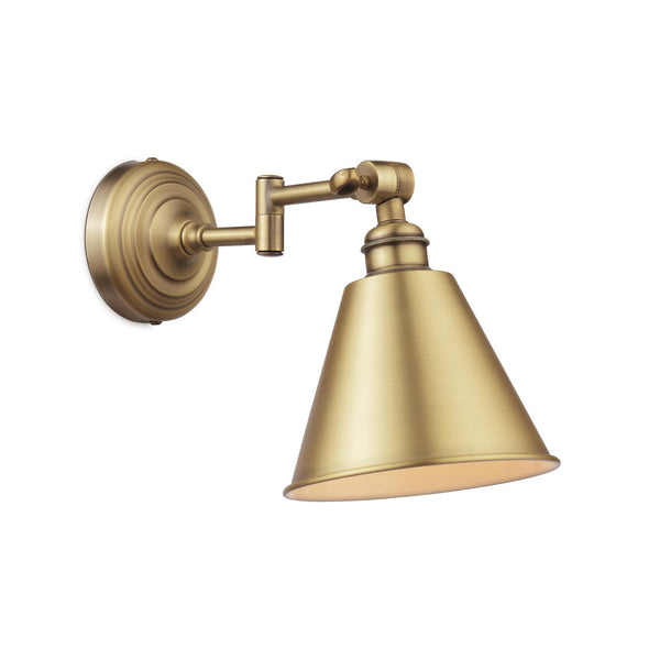 Wollaton Swing Arm Wall Light in Matt Antique Brass & Matt White