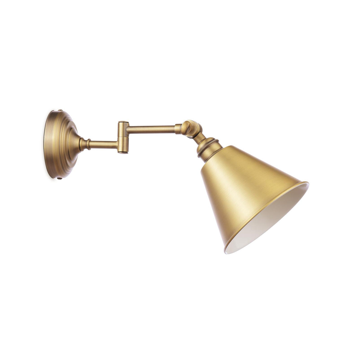 Wollaton Swing Arm Wall Light in Matt Antique Brass & Matt White