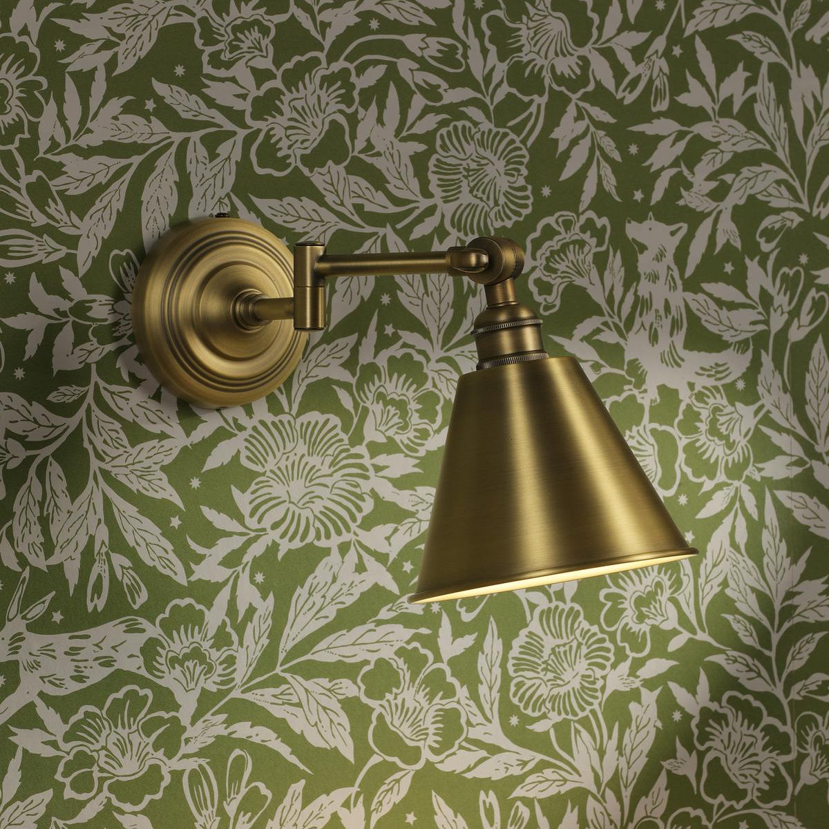 Wollaton Swing Arm Wall Light in Matt Antique Brass & Matt White