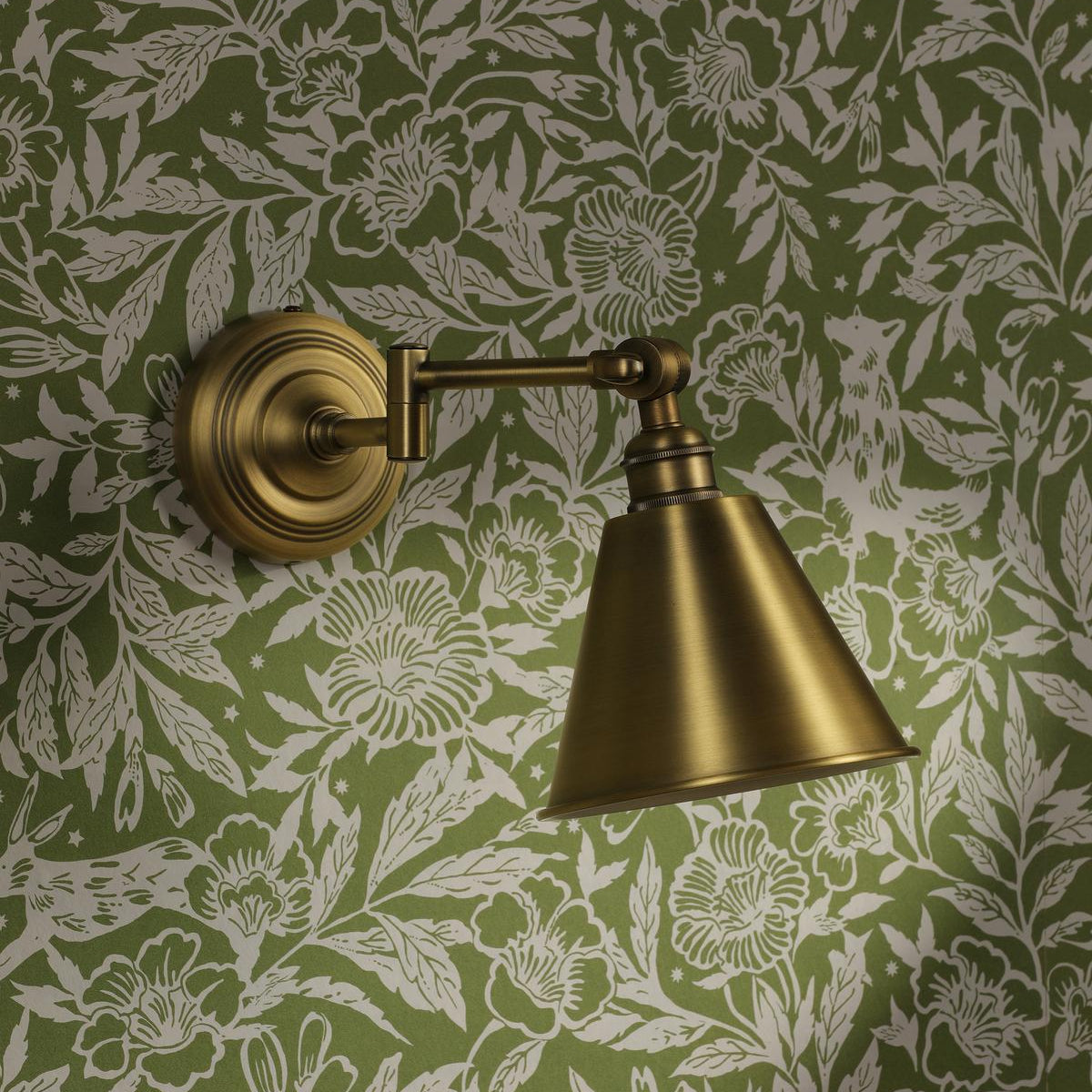 Wollaton Swing Arm Wall Light in Matt Antique Brass & Matt White