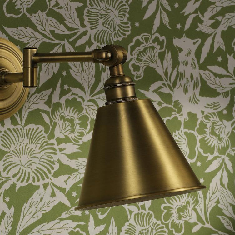 Wollaton Swing Arm Wall Light in Matt Antique Brass & Matt White