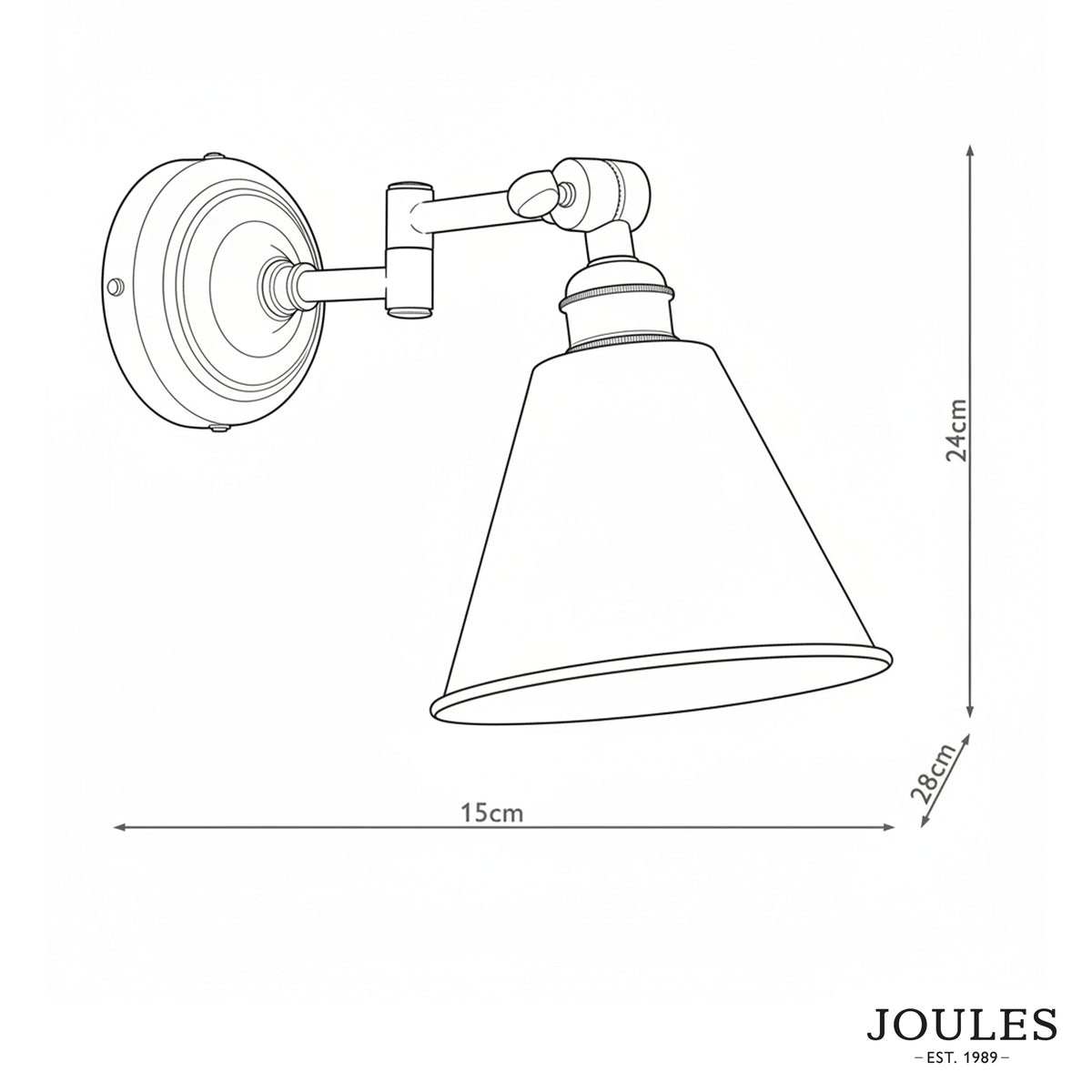 Joules Wollaton swing arm wall light line drawing with dimensions