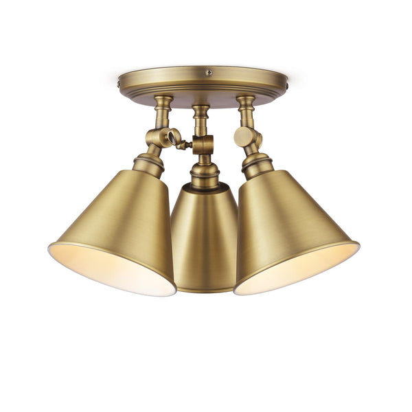 Wollaton Triple Round Ceiling Spotlight In Matt Antique Brass and Matt White