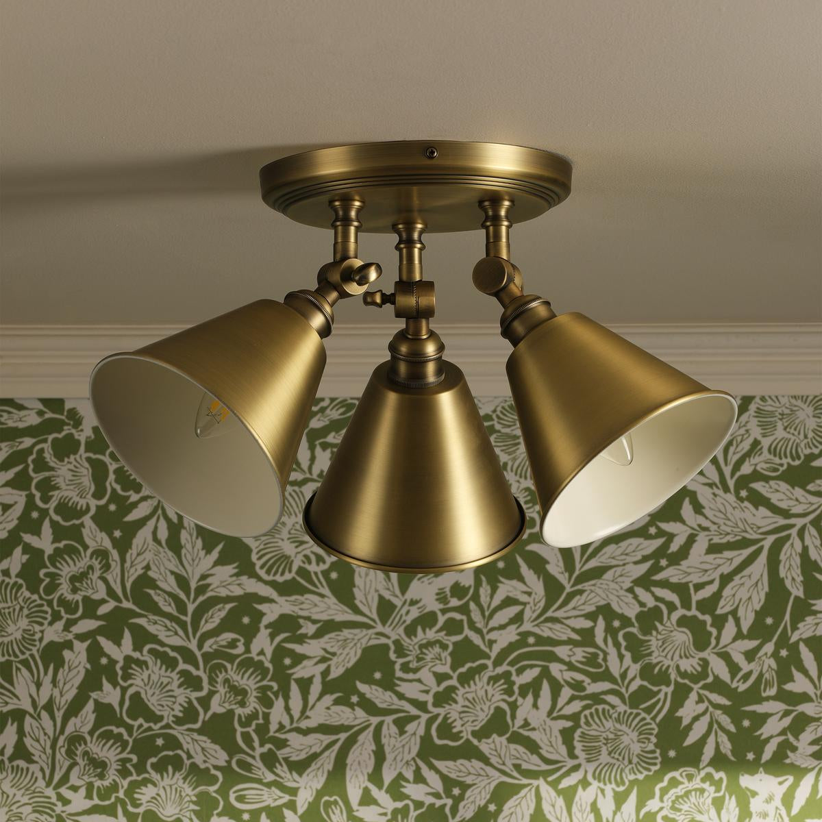 Joules Wollaton triple round ceiling spotlight in matt antique brass and white