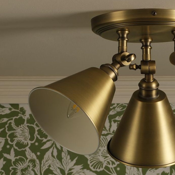 Joules Wollaton triple round ceiling spotlight in matt antique brass and matt white