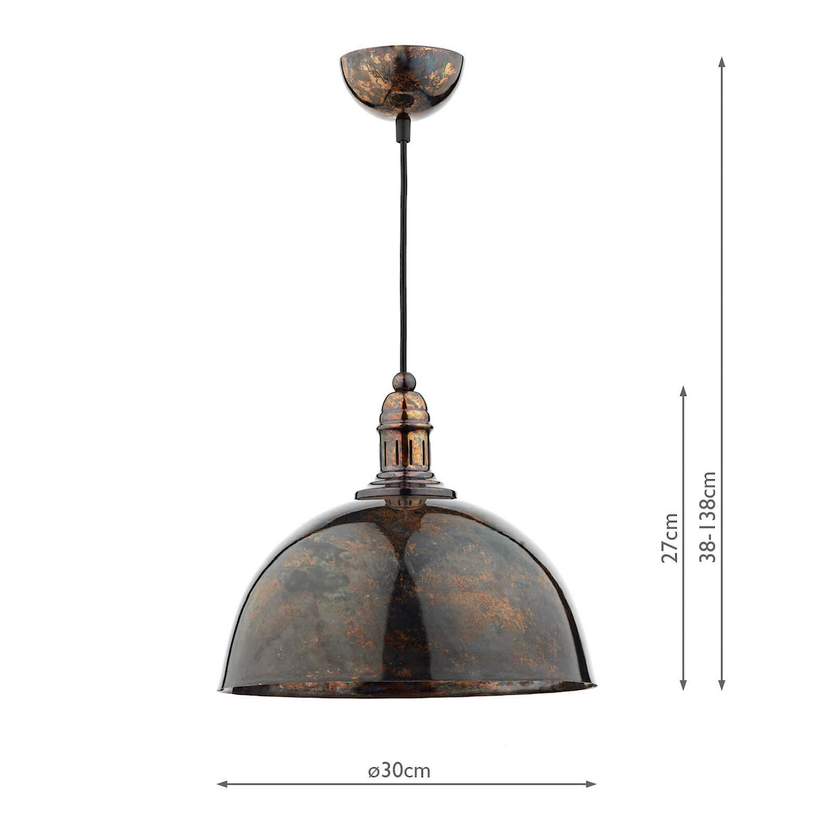A bronze-colored pendant light with a dome-shaped shade and a textured finish.