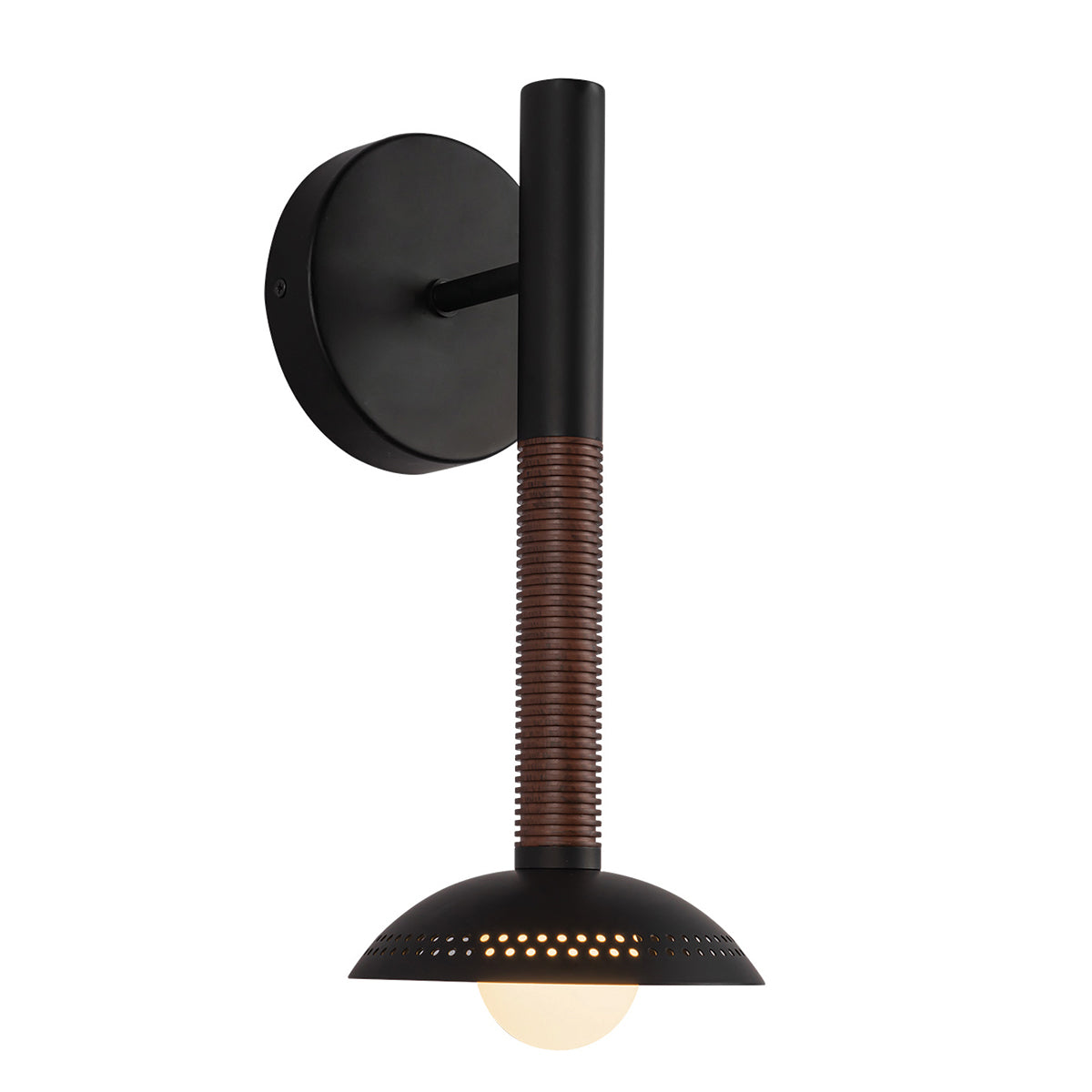 Arden Single Arm LED Wall Sconce in Matte Black with Walnut Wood Veneer and Opal Glass