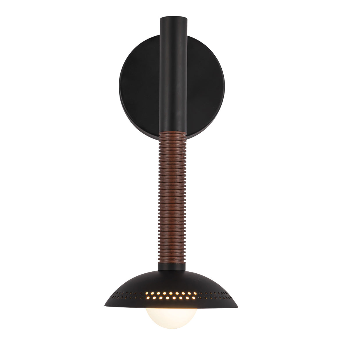 Arden Single Arm LED Wall Sconce in Matte Black with Walnut Wood Veneer and Opal Glass