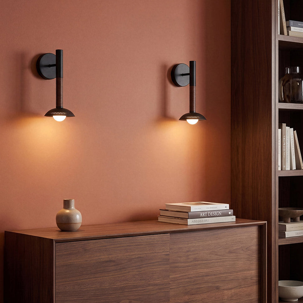 Arden Single Arm LED Wall Sconce in Matte Black with Walnut Wood Veneer and Opal Glass