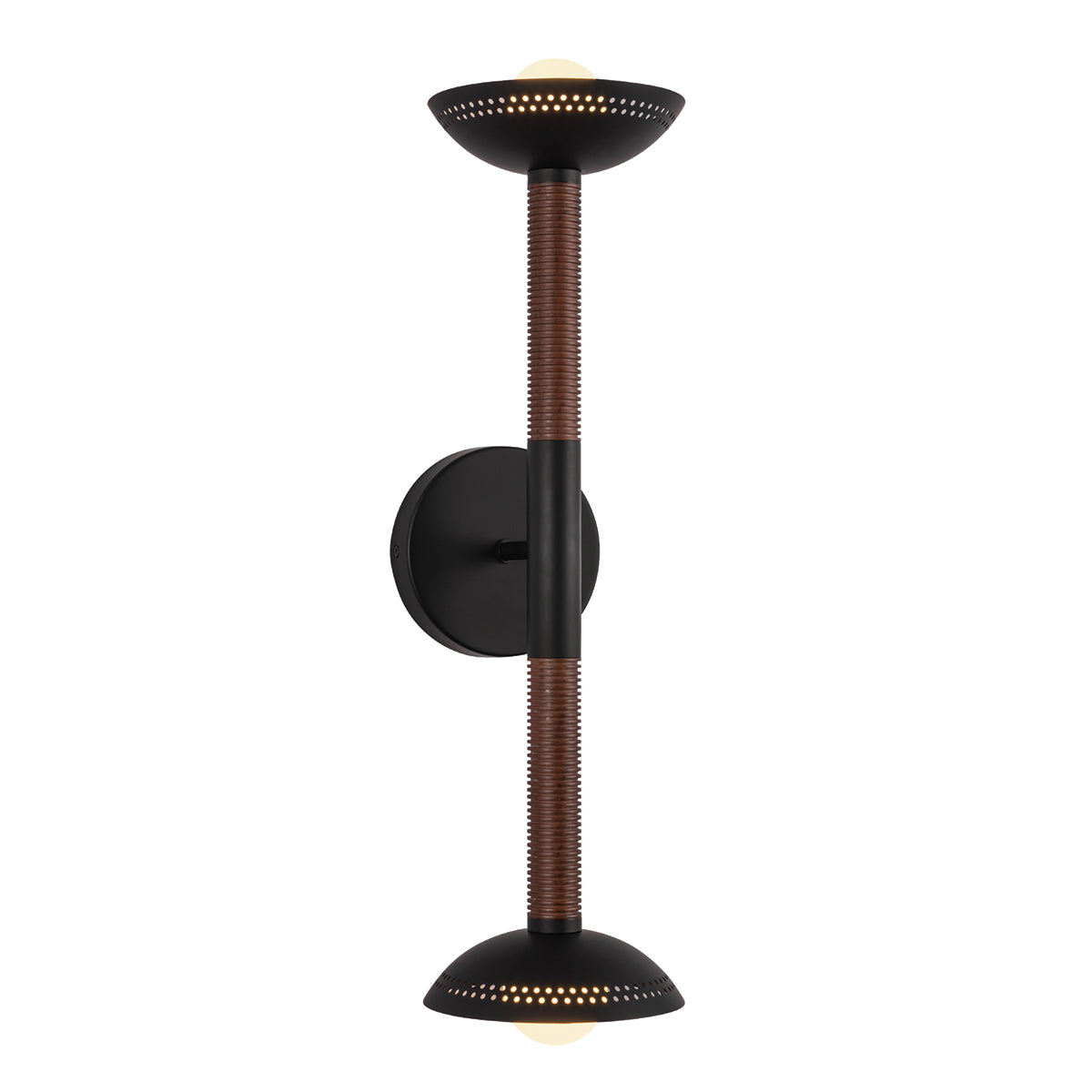 Arden Twin Arm LED Wall Sconce in Matte Black with Walnut Wood Veneer and Opal Glass