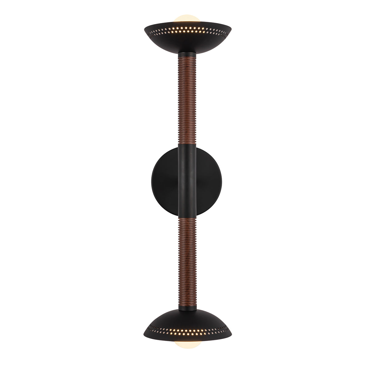 Arden Twin Arm LED Wall Sconce in Matte Black with Walnut Wood Veneer and Opal Glass