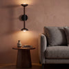 Arden Twin Arm LED Wall Sconce in Matte Black with Walnut Wood Veneer and Opal Glass