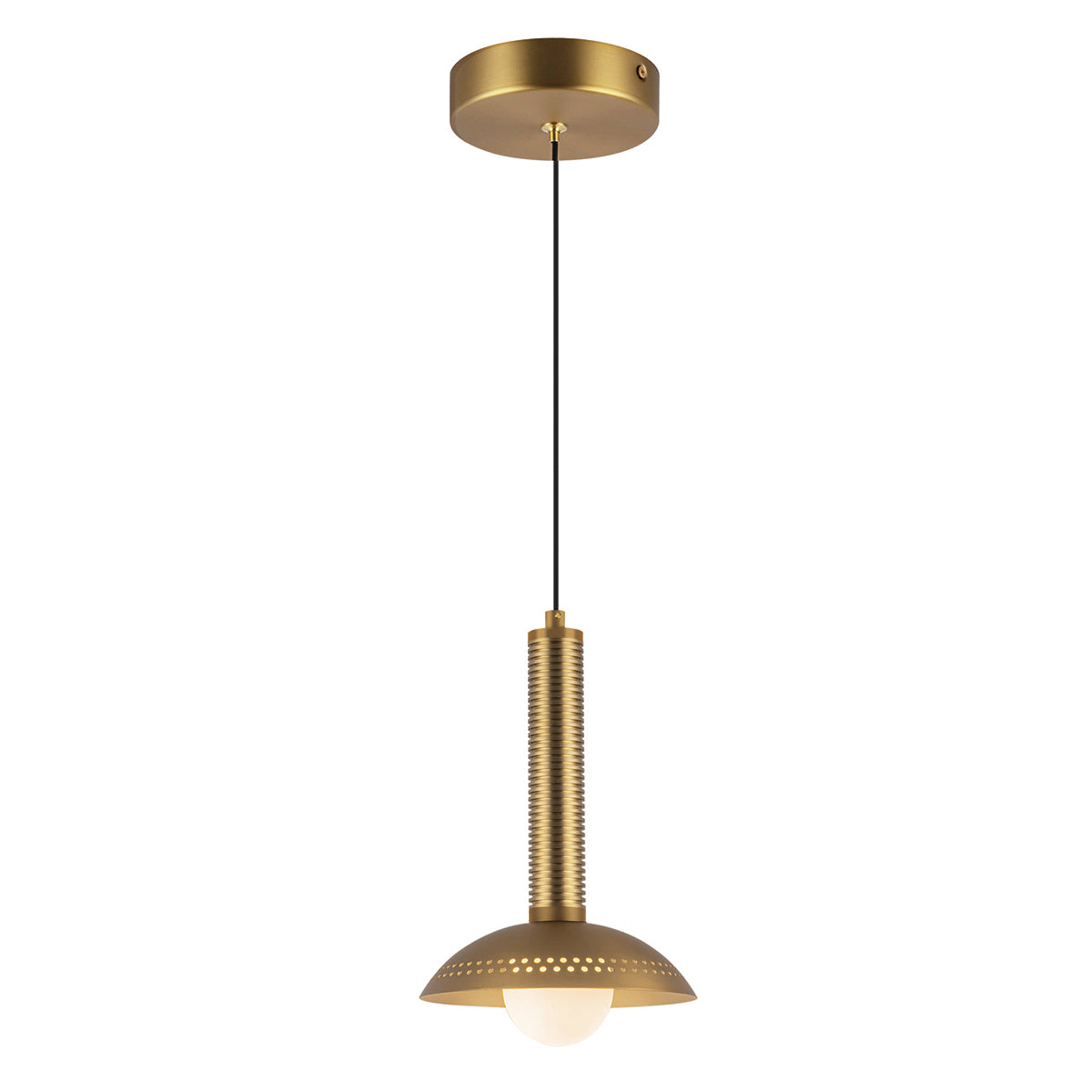 Arden Single Drop LED Pendant in Brushed Gold and Opal Glass