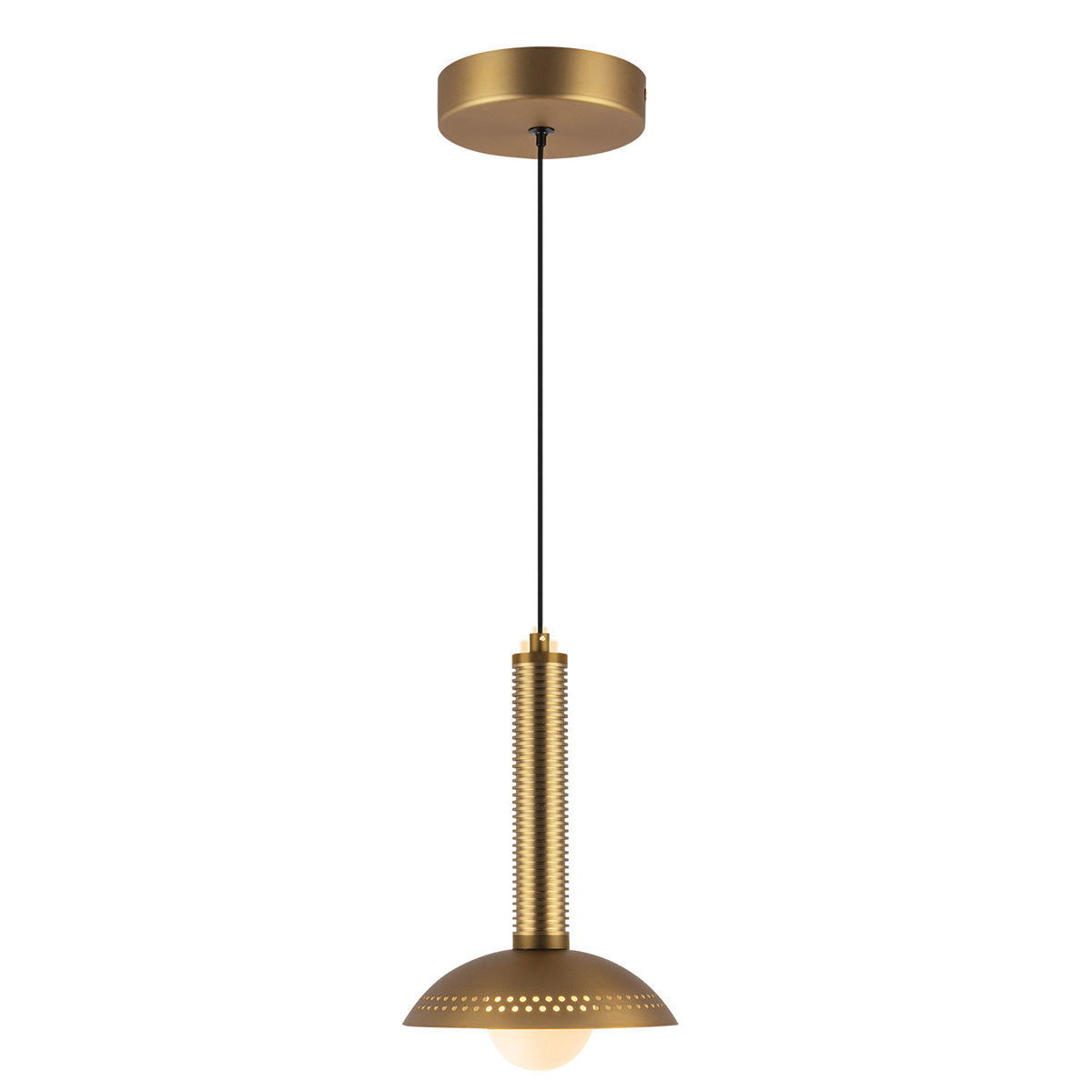 Arden Single Drop LED Pendant in Brushed Gold and Opal Glass