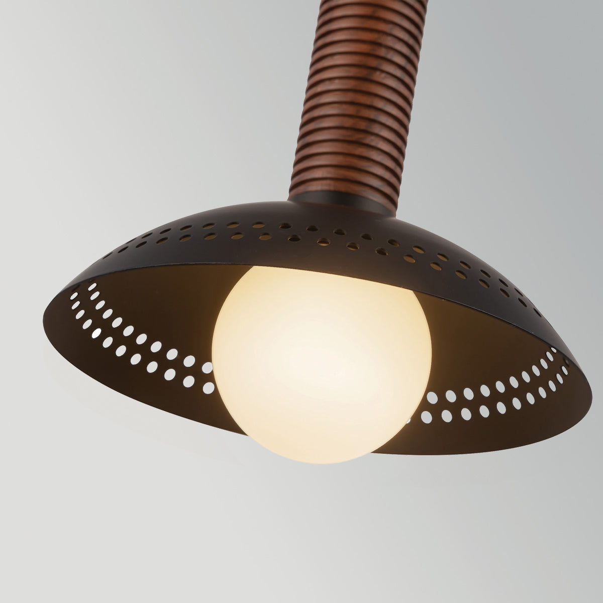 Arden Single Drop LED Pendant in Matte Black with Walnut Wood Veneer and Opal Glass