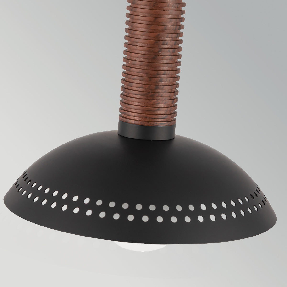 Arden Single Drop LED Pendant in Matte Black with Walnut Wood Veneer and Opal Glass