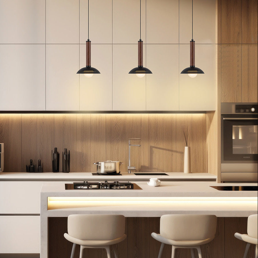 Arden Single Drop LED Pendant in Matte Black with Walnut Wood Veneer and Opal Glass