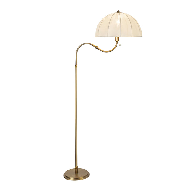 Crosby Floor Lamp in Brushed Gold and Satin Cream Spandex Fabric Shade