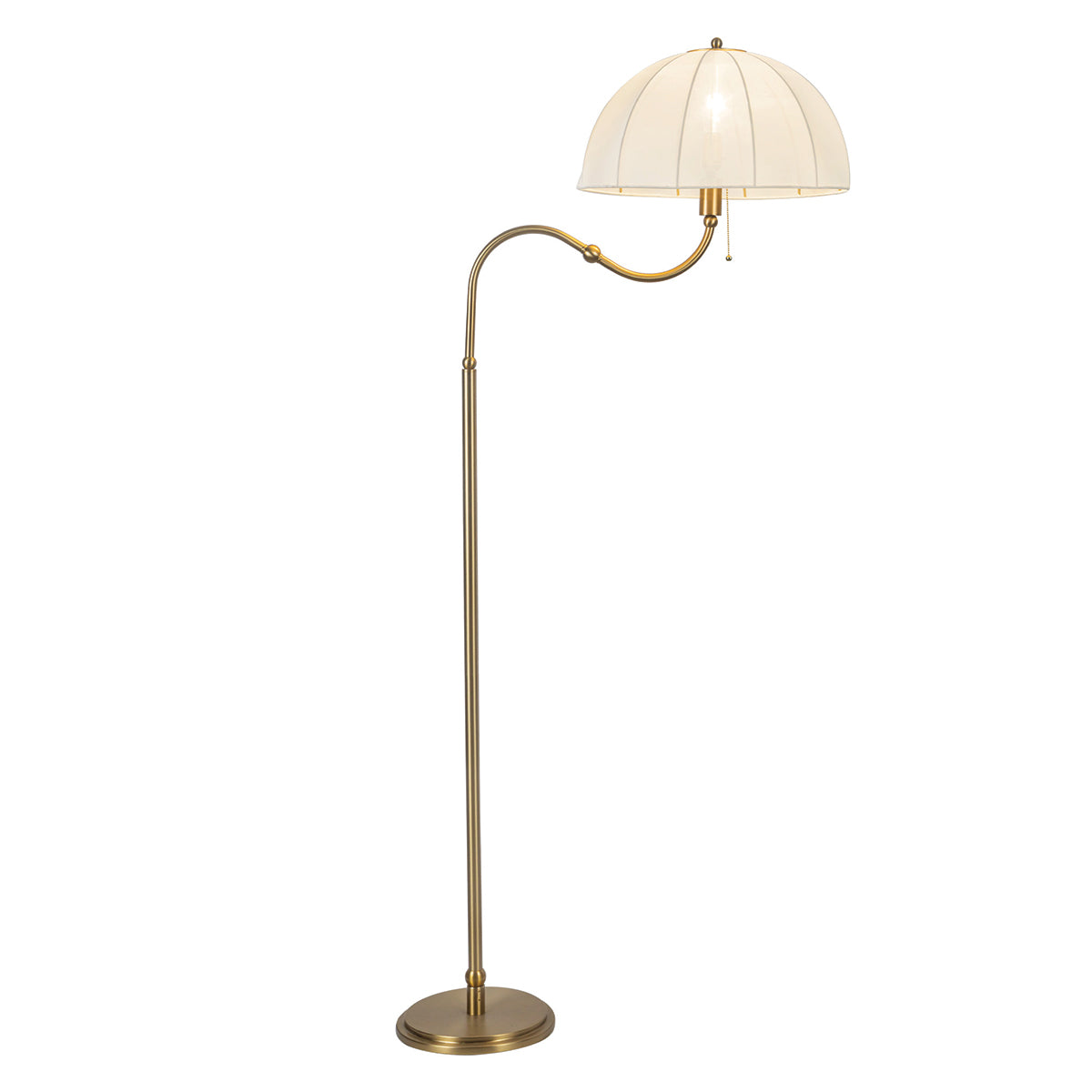 Crosby Floor Lamp in Brushed Gold and Satin Cream Spandex Fabric Shade