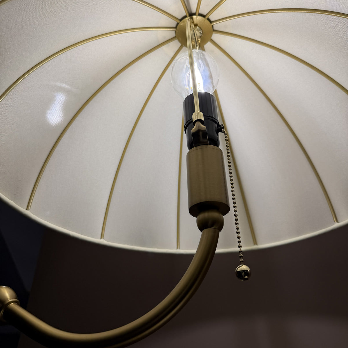 Crosby Floor Lamp in Brushed Gold and Satin Cream Spandex Fabric Shade
