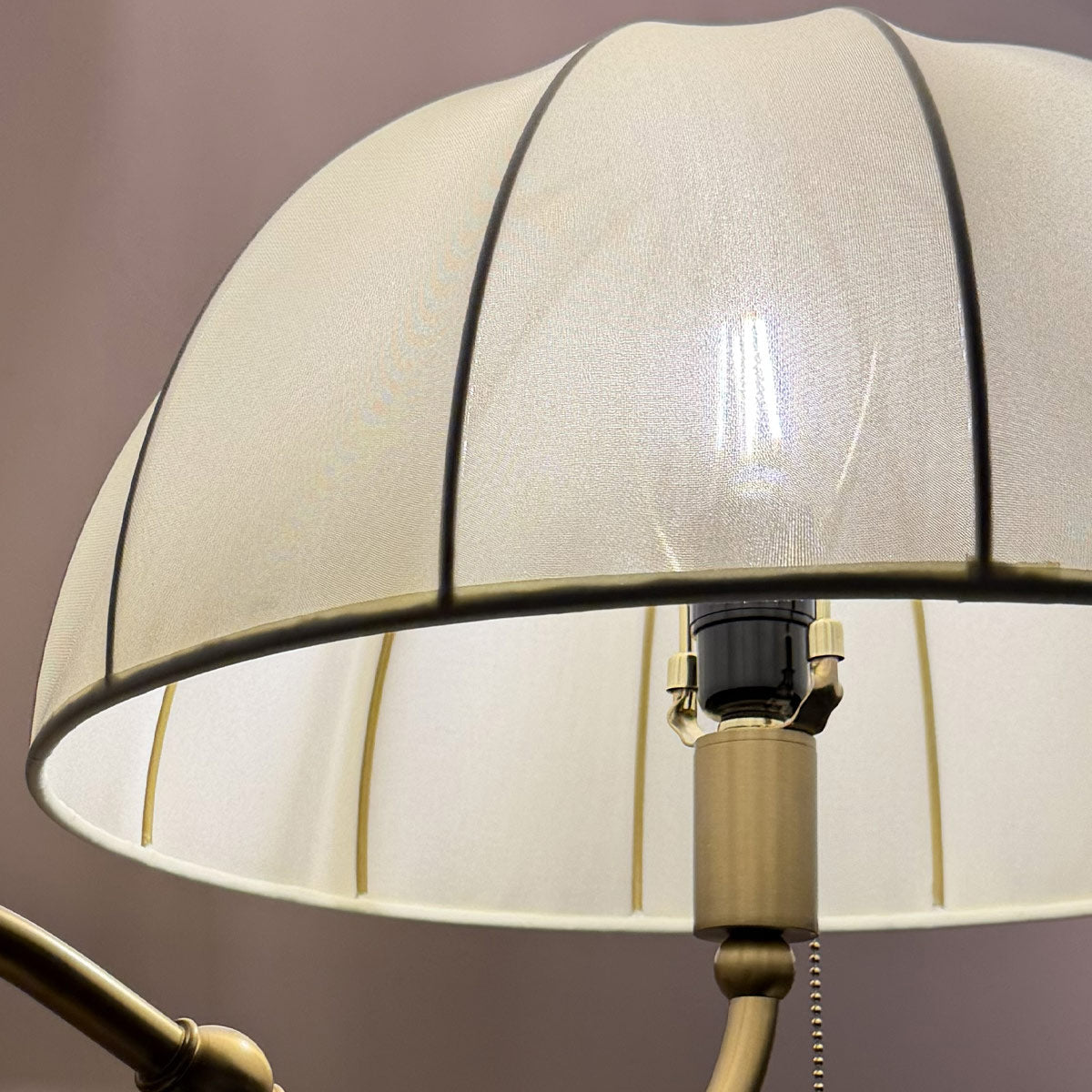 Crosby Floor Lamp in Brushed Gold and Satin Cream Spandex Fabric Shade
