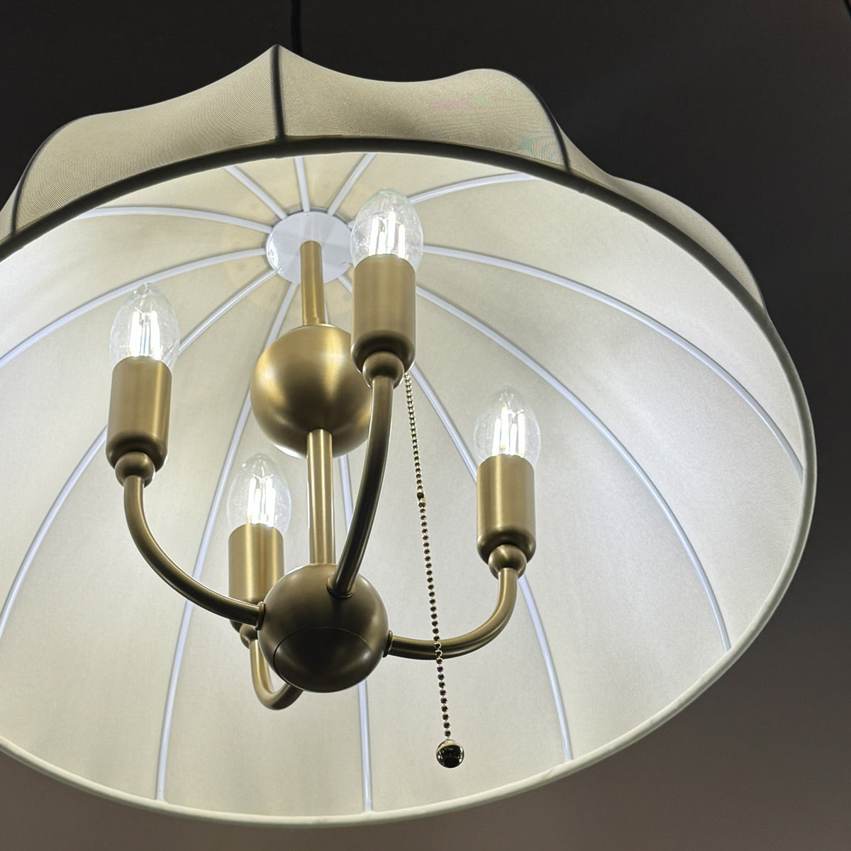 Crosby Four Light Switched Pendant in Brushed Gold and Spandex Fabric Shade