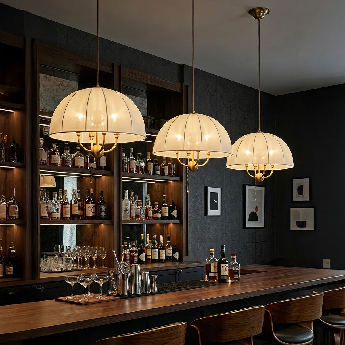 Crosby Four Light Switched Pendant in Brushed Gold and Spandex Fabric Shade