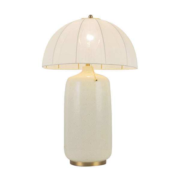 Crosby Table Lamp in Satin Cream with Brushed Gold Accents and Spandex Fabric Shade