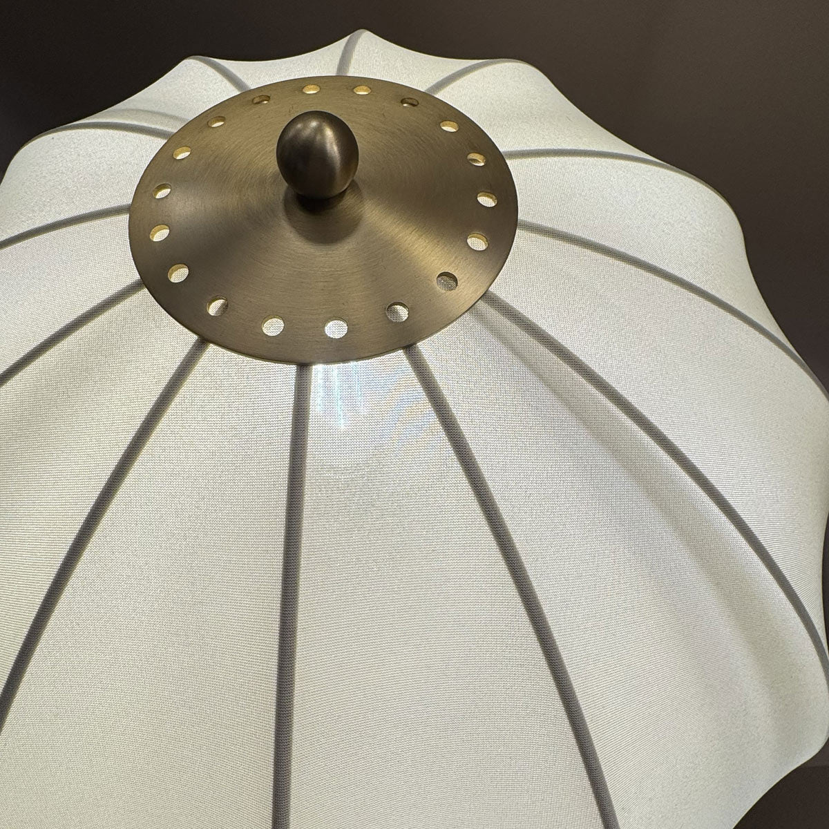 Crosby Table Lamp in Satin Cream with Brushed Gold Accents and Spandex Fabric Shade