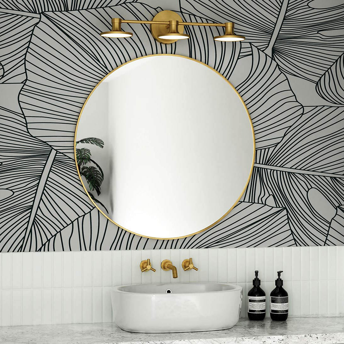 Issa IP44 LED Triple Wall Light in Brushed Gold with Frosted Diffusers