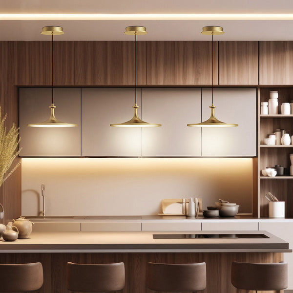 Issa Single Drop LED Pendant in Brushed Gold with Frosted Diffuser