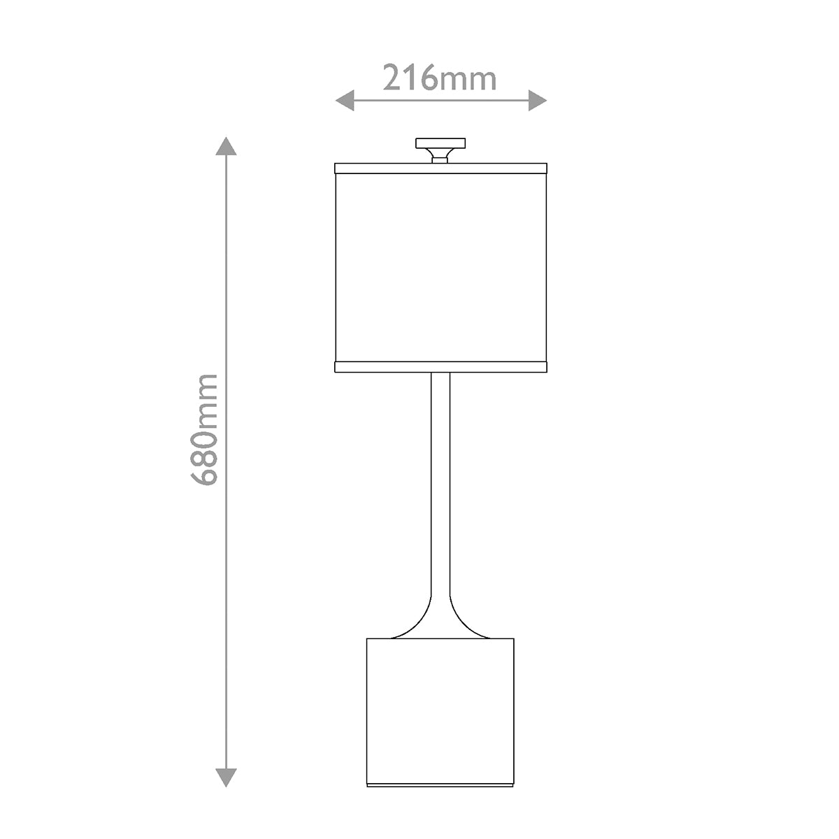 Dimensional line drawing of Alora Mood Issa Table Lamp showing 680mm height and 216mm width