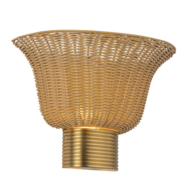 Kai Wall Light Featuring Faux Rattan Shade with Brushed Gold Metalwork