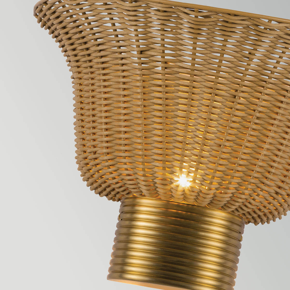 Kai Wall Light Featuring Faux Rattan Shade with Brushed Gold Metalwork