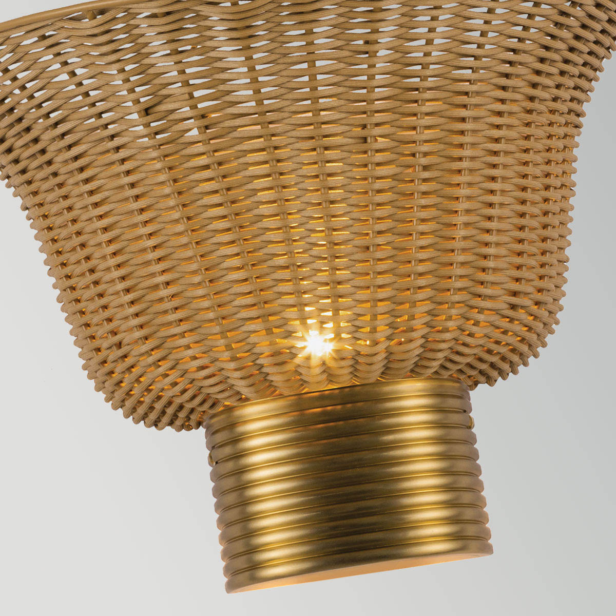 Alora Mood Kai wall light with faux rattan shade and brushed gold metal base