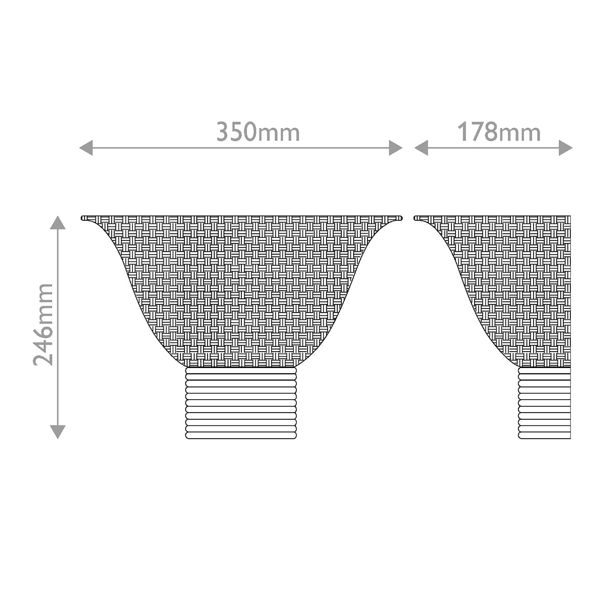 Dimensional line drawing of Alora Mood Kai wall light with measurements in millimeters
