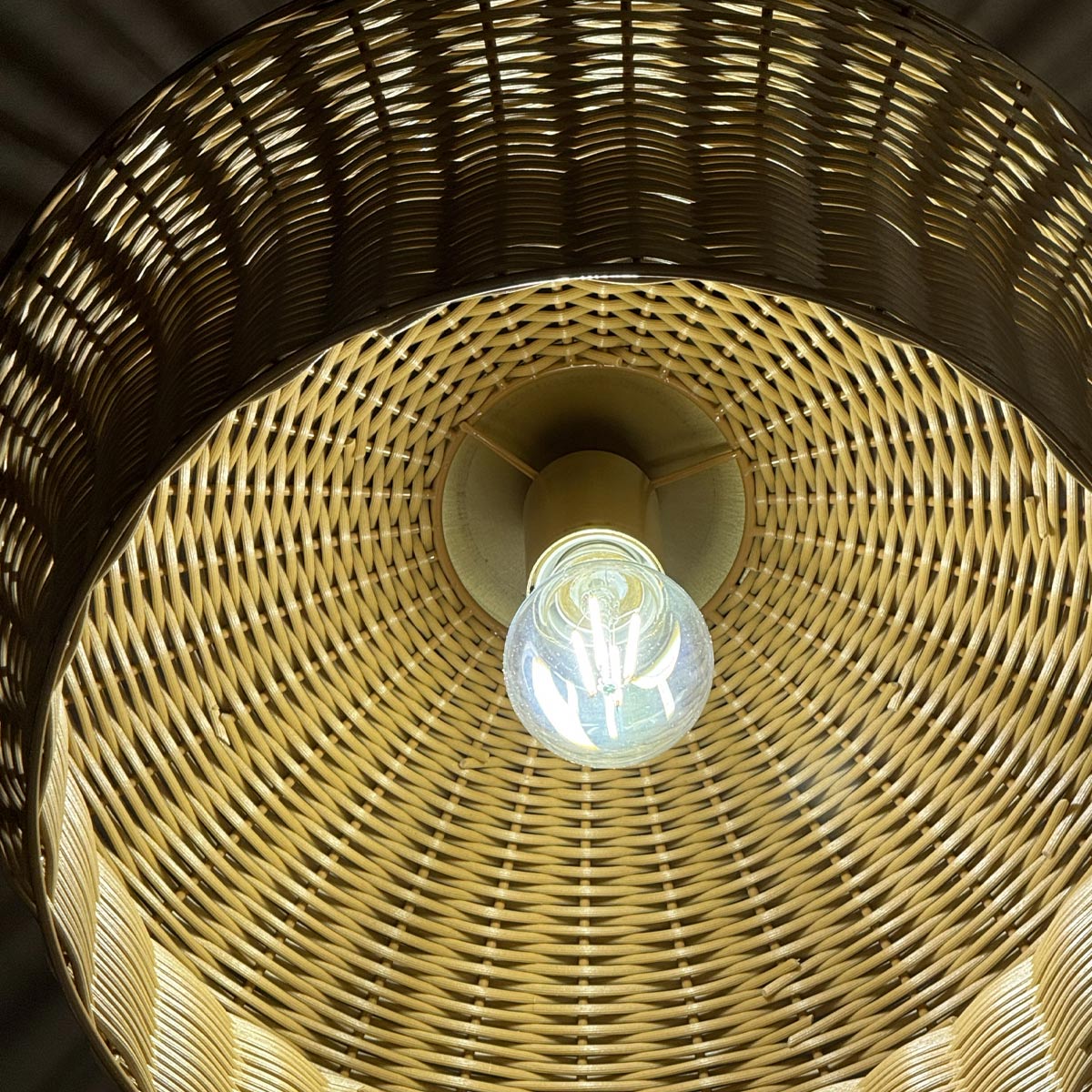 Kai Flush Ceiling Light Featuring Faux Rattan Shade with Brushed Gold Metalwork
