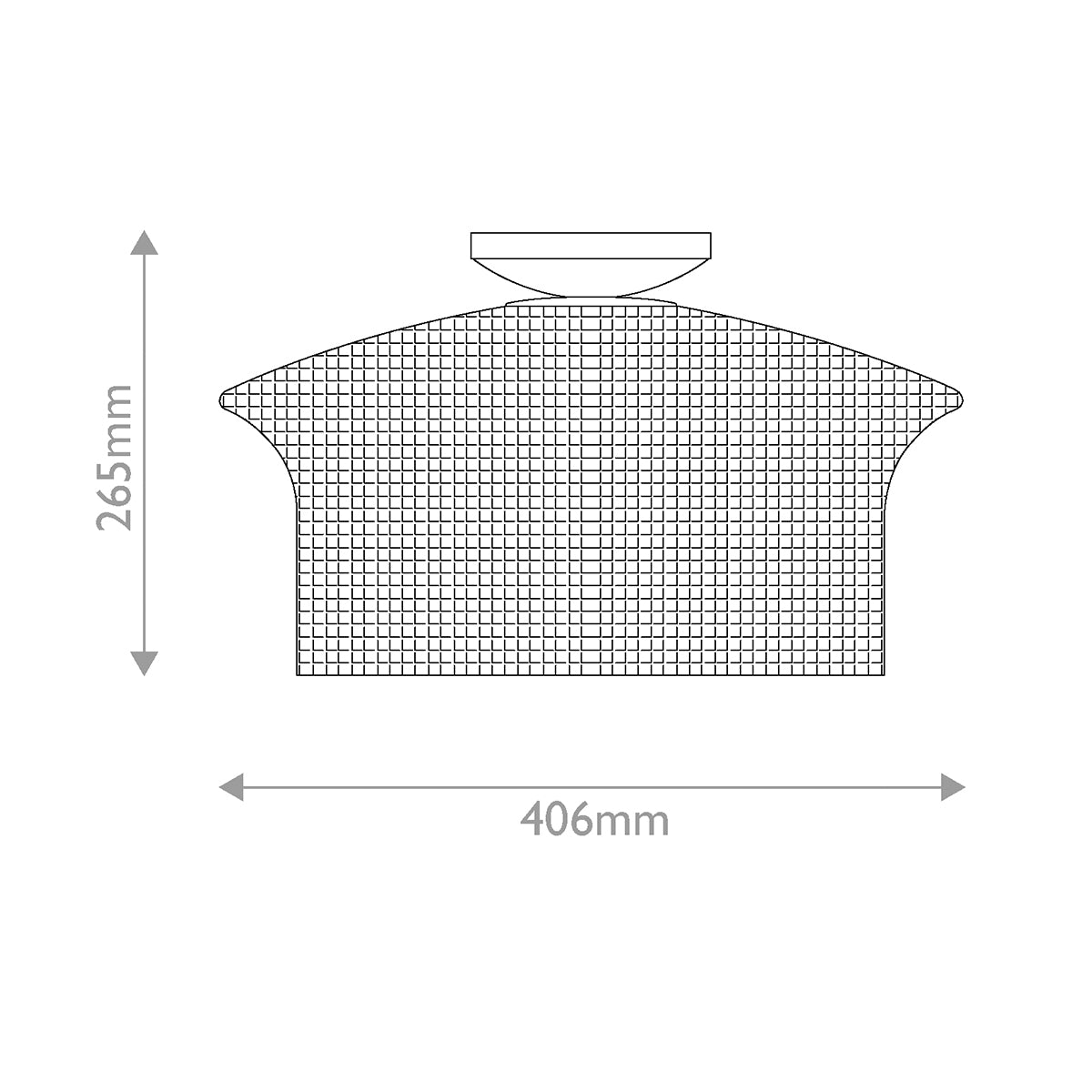 Dimensional line drawing of Alora Mood Kai flush ceiling light showing 265mm height and 406mm width