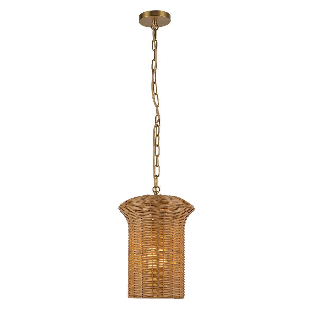 Kai Small Pendant Featuring Faux Rattan Shade with Brushed Gold Metalwork